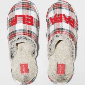 Papa Elf Plaid Holiday Slippers Red Green Sherpa Lining Size L 11/12 Christmas